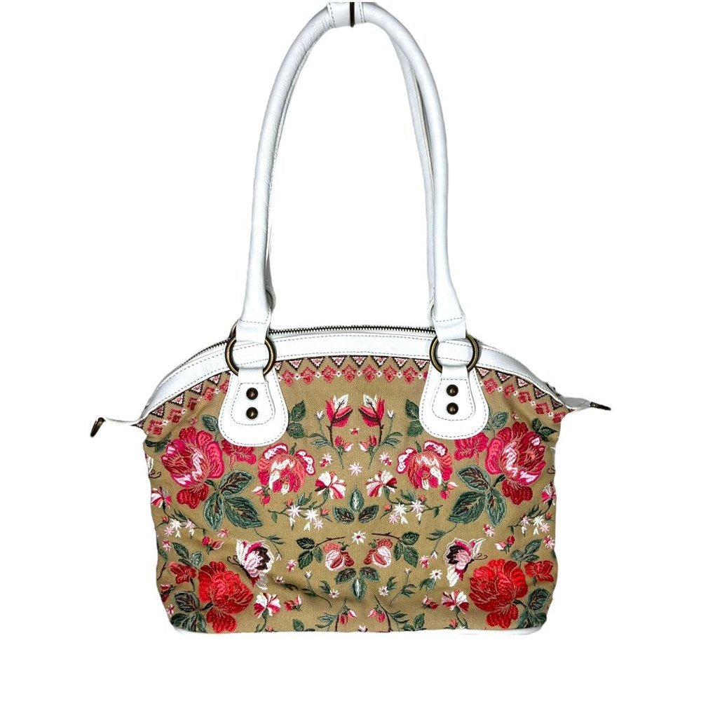 Sharif Khaki Multicolor Embroidered Floral Butterflies Shoulder Bag